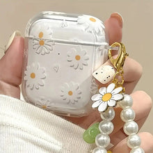 Load image into Gallery viewer, Wireless Bluetooth case for AirPods1/2 AirPods3 AirPods pro and pro2 Tpu Flower Pattern Earphone Cover with Imitation Pearl Chain