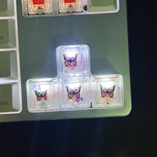 Load image into Gallery viewer, 4Pcs New Translucent Glitter Butterfly Keycaps Cross Axis Resin Mechanical Keyboard Keycaps With Accessories