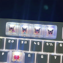 Load image into Gallery viewer, 4Pcs New Translucent Glitter Butterfly Keycaps Cross Axis Resin Mechanical Keyboard Keycaps With Accessories
