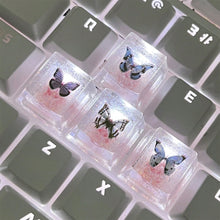 Load image into Gallery viewer, 4Pcs New Translucent Glitter Butterfly Keycaps Cross Axis Resin Mechanical Keyboard Keycaps With Accessories