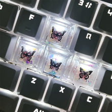 Load image into Gallery viewer, 4Pcs New Translucent Glitter Butterfly Keycaps Cross Axis Resin Mechanical Keyboard Keycaps With Accessories