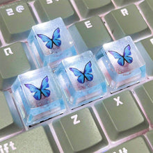 Load image into Gallery viewer, 4Pcs New Translucent Glitter Butterfly Keycaps Cross Axis Resin Mechanical Keyboard Keycaps With Accessories
