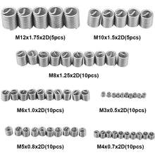 Load image into Gallery viewer, 60Pcs Wire Thread Insert M3 M4 M5 M6 M8 M10 M12 Fastening Thread Insert Stainless Steel Spiral Wire Screw Sleeve Wear Repair Kit