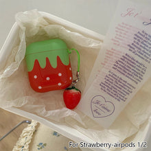 Load image into Gallery viewer, Cute Lovely White Polka Point Red Strawberry Glossy Shockproof Protective Cover Case For AirPods 1 2 3 4 Pro with Charm Pendant