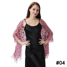 Load image into Gallery viewer, Lace & Sequins Shawl Wraps for Evening Dresses Wedding Decoration Scarf Elegant Hijab Cover for Ramadan Festivals Women's Modest Fashion Floral Shawl