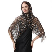 Load image into Gallery viewer, Lace & Sequins Shawl Wraps for Evening Dresses Wedding Decoration Scarf Elegant Hijab Cover for Ramadan Festivals Women's Modest Fashion Floral Shawl