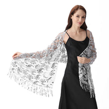 Load image into Gallery viewer, Lace & Sequins Shawl Wraps for Evening Dresses Wedding Decoration Scarf Elegant Hijab Cover for Ramadan Festivals Women's Modest Fashion Floral Shawl