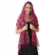 Load image into Gallery viewer, Lace & Sequins Shawl Wraps for Evening Dresses Wedding Decoration Scarf Elegant Hijab Cover for Ramadan Festivals Women's Modest Fashion Floral Shawl