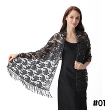 Load image into Gallery viewer, Lace & Sequins Shawl Wraps for Evening Dresses Wedding Decoration Scarf Elegant Hijab Cover for Ramadan Festivals Women's Modest Fashion Floral Shawl