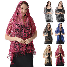 Load image into Gallery viewer, Lace & Sequins Shawl Wraps for Evening Dresses Wedding Decoration Scarf Elegant Hijab Cover for Ramadan Festivals Women's Modest Fashion Floral Shawl