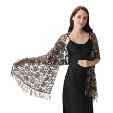 Load image into Gallery viewer, Lace & Sequins Shawl Wraps for Evening Dresses Wedding Decoration Scarf Elegant Hijab Cover for Ramadan Festivals Women's Modest Fashion Floral Shawl