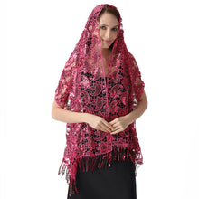 Load image into Gallery viewer, Lace & Sequins Shawl Wraps for Evening Dresses Wedding Decoration Scarf Elegant Hijab Cover for Ramadan Festivals Women's Modest Fashion Floral Shawl