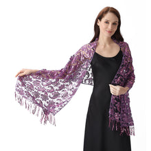 Load image into Gallery viewer, Lace & Sequins Shawl Wraps for Evening Dresses Wedding Decoration Scarf Elegant Hijab Cover for Ramadan Festivals Women's Modest Fashion Floral Shawl