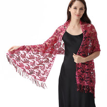 Load image into Gallery viewer, Lace & Sequins Shawl Wraps for Evening Dresses Wedding Decoration Scarf Elegant Hijab Cover for Ramadan Festivals Women's Modest Fashion Floral Shawl