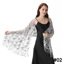 Load image into Gallery viewer, Lace & Sequins Shawl Wraps for Evening Dresses Wedding Decoration Scarf Elegant Hijab Cover for Ramadan Festivals Women's Modest Fashion Floral Shawl