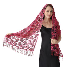 Load image into Gallery viewer, Lace & Sequins Shawl Wraps for Evening Dresses Wedding Decoration Scarf Elegant Hijab Cover for Ramadan Festivals Women's Modest Fashion Floral Shawl