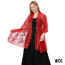 Load image into Gallery viewer, Sequins Shawl Wraps for Evening Dresses Wedding Decoration Scarf Elegant Hijab Cover for Ramadan Festivals Women's Modest Fashion Floral Shawl