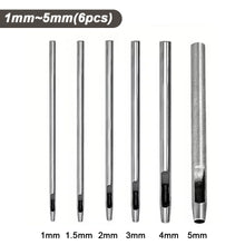 Load image into Gallery viewer, 6pcs 1-5mm Leather Hole Punching Tools Steel Hollow Round Hole Puncher Round Cutters For Watch Bands Belts Paper Leather Craft Tools