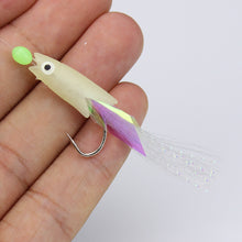 Load image into Gallery viewer, 5PCS/String Dazzling Colored Silk Luminous Fish Head String Hooks For White Strips Upturned Mouth Fish Hooks With Barbs Pins Eight-Shaped Rings