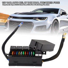 Load image into Gallery viewer, 12V 40A Car Auto Relay Box Dual Pre-Wired Fuse and Relay Box with 11pcs ATC/ATO Blade Fuses 5-30A 6Pcs 4 Pin 40A Relays Fuse Block