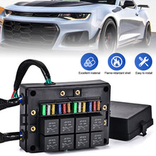 Load image into Gallery viewer, 12V Car Auto Relay Box Fuse Block Three Pre-Wired Fuse and Relay Box with 15pcs Blade Fuses 5-30A 8Pcs 4 Pin 40A Relays