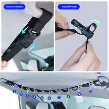 Load image into Gallery viewer, Car Adjustable Double-layer Hanging Strap for Clothes Hanger Bar Car Travel Clothesline Flexible Storage Strap with Eight Hooks
