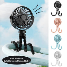 Load image into Gallery viewer, Portable Rechargeable 3-speed Fan Baby Stroller Bed Mute Fan Variable Base Octopus Mini Fan Office Desktop Hands Free Fan