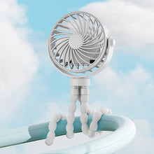 Load image into Gallery viewer, Portable Rechargeable 3-speed Fan Baby Stroller Bed Mute Fan Variable Base Octopus Mini Fan Office Desktop Hands Free Fan