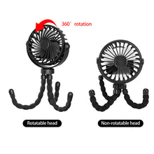 Load image into Gallery viewer, Portable Rechargeable 3-speed Fan Baby Stroller Bed Mute Fan Variable Base Octopus Mini Fan Office Desktop Hands Free Fan