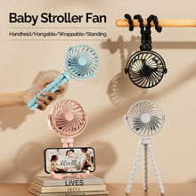 Load image into Gallery viewer, Portable Rechargeable 3-speed Fan Baby Stroller Bed Mute Fan Variable Base Octopus Mini Fan Office Desktop Hands Free Fan