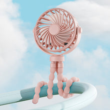 Load image into Gallery viewer, Portable Rechargeable 3-speed Fan Baby Stroller Bed Mute Fan Variable Base Octopus Mini Fan Office Desktop Hands Free Fan