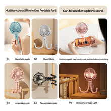 Load image into Gallery viewer, Portable Rechargeable 3-speed Fan Baby Stroller Bed Mute Fan Variable Base Octopus Mini Fan Office Desktop Hands Free Fan