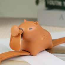 Load image into Gallery viewer, Portable Electric Fan Capybara Watch-Shaped Mini Fan Rechargeable Cute Design Carpincho 3-Speed Outdoor Kawaii Kids Anime Fan Gift