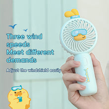 Load image into Gallery viewer, Durable Compact Electric Fan Cute Duck Theme Handheld Fan Mini Fan Foldable Handle 3 Wind Modes & Eco-Friendly ABS Material