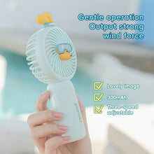 Load image into Gallery viewer, Durable Compact Electric Fan Cute Duck Theme Handheld Fan Mini Fan Foldable Handle 3 Wind Modes & Eco-Friendly ABS Material