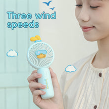 Load image into Gallery viewer, Durable Compact Electric Fan Cute Duck Theme Handheld Fan Mini Fan Foldable Handle 3 Wind Modes & Eco-Friendly ABS Material