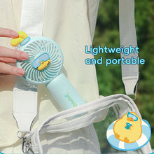 Load image into Gallery viewer, Durable Compact Electric Fan Cute Duck Theme Handheld Fan Mini Fan Foldable Handle 3 Wind Modes & Eco-Friendly ABS Material