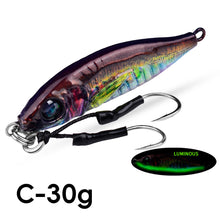 Load image into Gallery viewer, 1PC 30/40G 3D Printed Iron Plate Lure Bait Bionic Fish Scale Coating Fluorescent Long-Range Metal Bait For Bass And Mandarin Fish