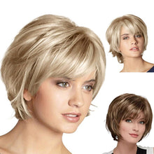 Load image into Gallery viewer, Elegant Ladies Short Wig Cover Straight Hair Fluffy Diagonal Bangs Golden White High-temperature Silk Wig Cover