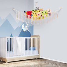 Load image into Gallery viewer, Handmade Toy Hammock Handwoven Cotton Toy Storage Net Artisan Made Wall Hanging Organizer for Kids Playroom Home