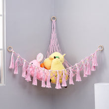 Load image into Gallery viewer, Handmade Toy Hammock Handwoven Cotton Toy Storage Net Artisan Made Wall Hanging Organizer for Kids Playroom Home