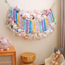 Load image into Gallery viewer, Large Capacity Handwoven Cotton Toy Storage Net Wall Hanging Organizer Boho Plush Toy Organizer Kids Room Decor