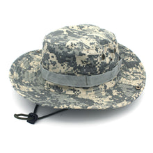 Load image into Gallery viewer, Camouflage Boonie Hat with Adjustable Brim Men Tactical Bucket Sun Caps Suitable For Outdoor Adventure Mountaineering Fishing