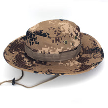 Load image into Gallery viewer, Camouflage Boonie Hat with Adjustable Brim Men Tactical Bucket Sun Caps Suitable For Outdoor Adventure Mountaineering Fishing