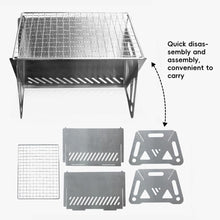Load image into Gallery viewer, Stainless Steel Foldable Grill with Carry Bag Portable Lightweight Travel BBQ Grill Stand Quick Setup Backyard Picnic Car Trunk Camping Essentials