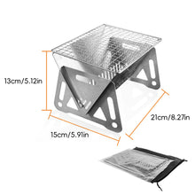 Load image into Gallery viewer, Stainless Steel Foldable Grill with Carry Bag Portable Lightweight Travel BBQ Grill Stand Quick Setup Backyard Picnic Car Trunk Camping Essentials