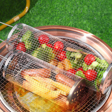 Load image into Gallery viewer, Vegetable Grill Basket with Quick Lock Handle Rotating BBQ Grill Cage Heat-Resistant Grilled meat veg mushrooms Tools Camping BBQ Accessory
