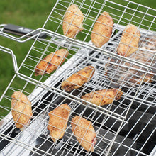 Load image into Gallery viewer, BBQ Clip Grill Basket with Handle Heat-Resistant Foldable Rotating Grill Tray for Chicken Wings Vegetables Shrimp Cooking Accessories