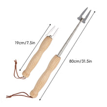 Load image into Gallery viewer, Scalable BBQ Forks with Wooden Handle Sticks Skewers Hot Dog Telescoping Roasting Fork Camping BBQ Grill Accessories