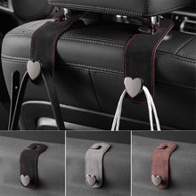 Load image into Gallery viewer, Car Seat Headrest Hooks 2 in 1 Leather Heart Shape Metal Back Hook Purse and Bag Backpack Double Hook Seat Hanger